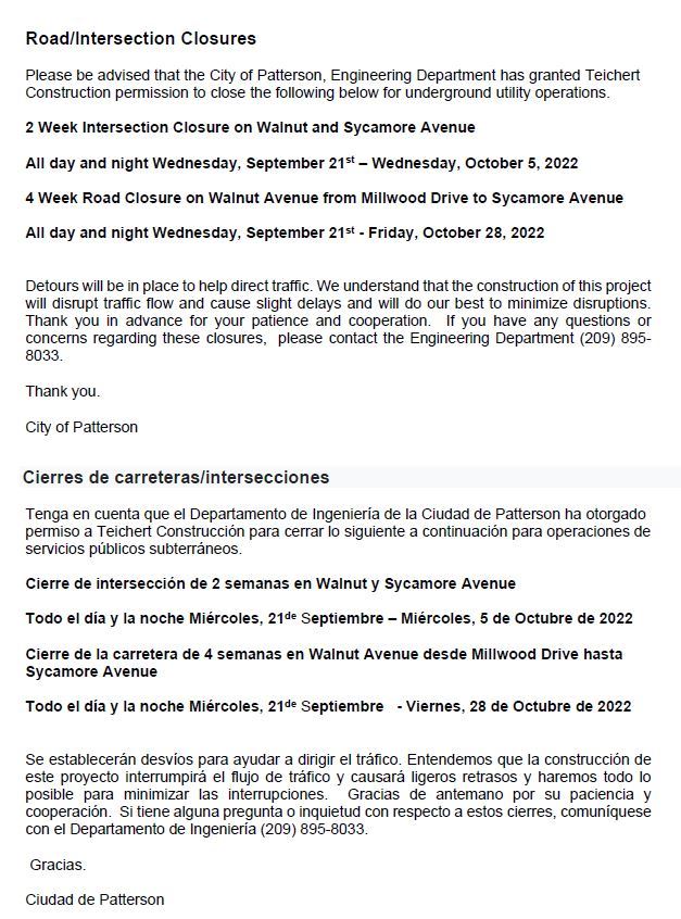 Road Intersection Closure - Eng Span