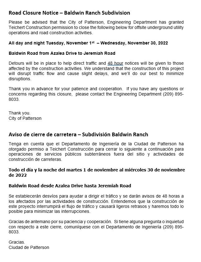 Road Closure 11.01.2022